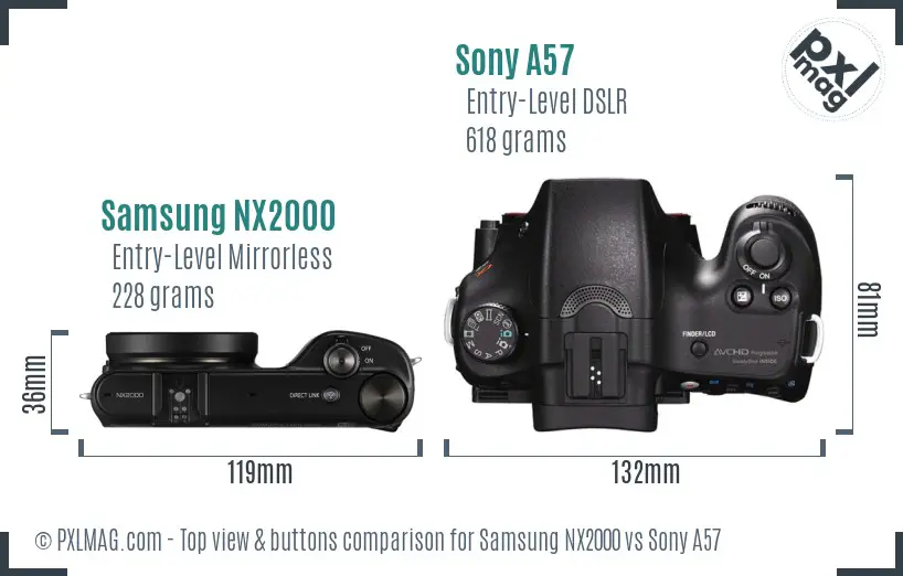 Samsung NX2000 vs Sony A57 top view buttons comparison