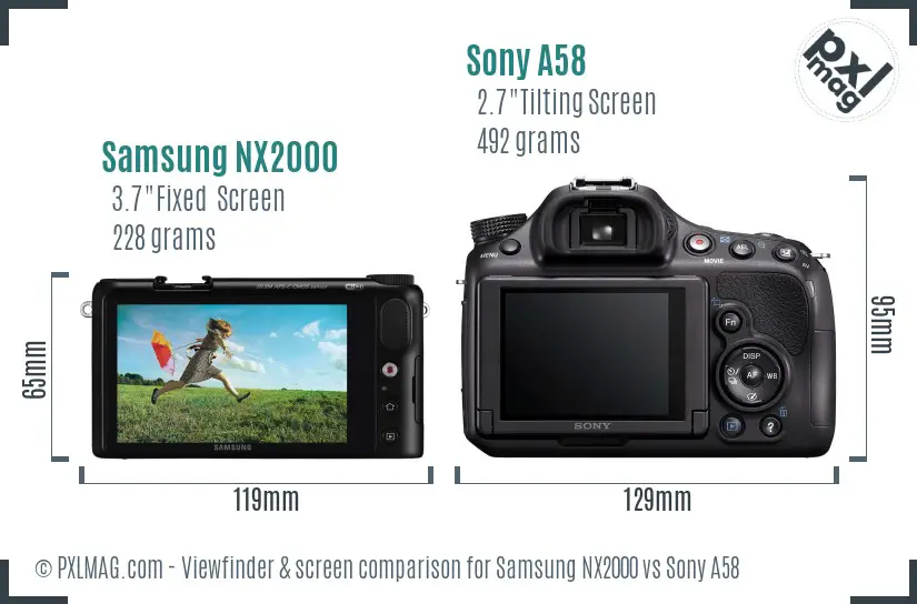 Samsung NX2000 vs Sony A58 Screen and Viewfinder comparison