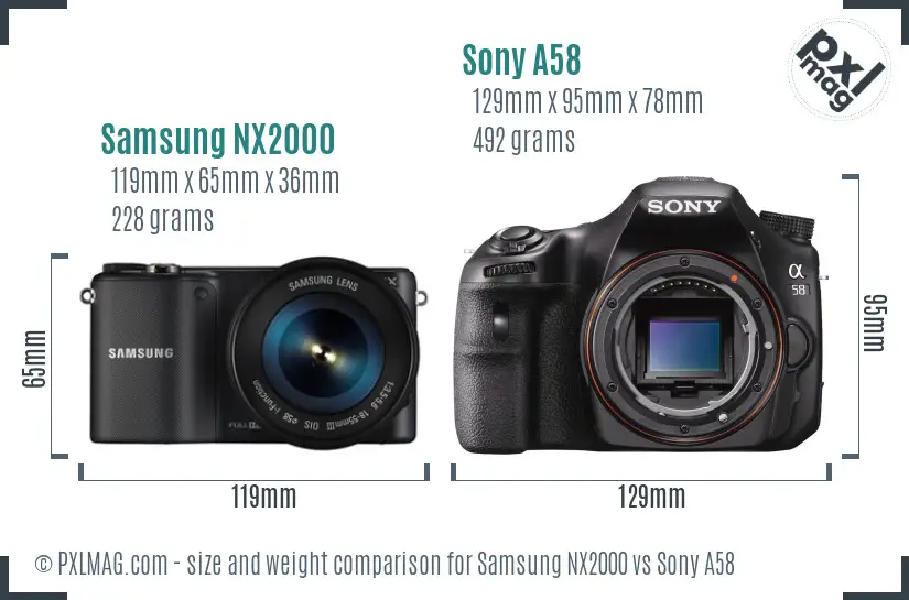 Samsung NX2000 vs Sony A58 size comparison