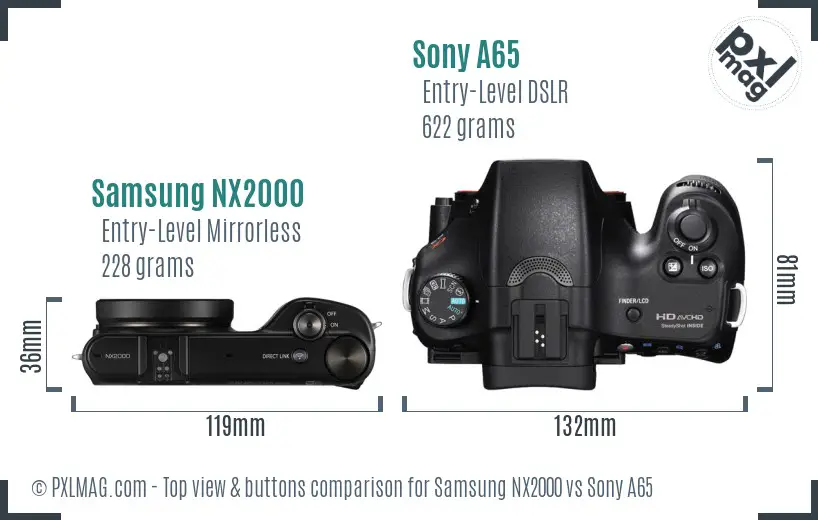 Samsung NX2000 vs Sony A65 top view buttons comparison