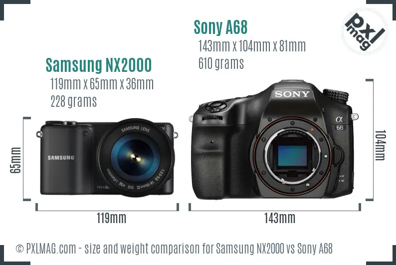 Samsung NX2000 vs Sony A68 size comparison