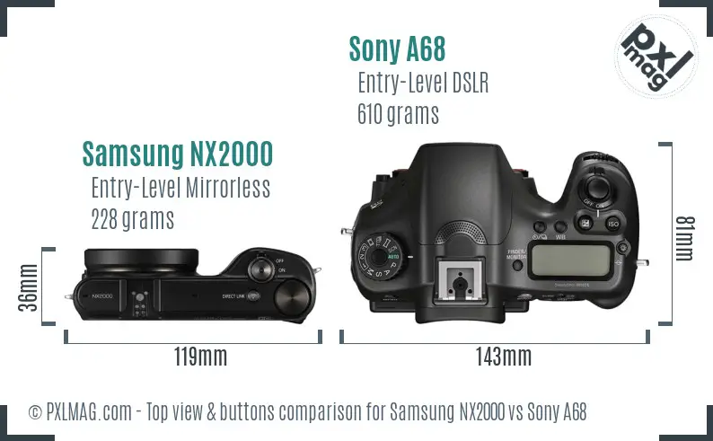 Samsung NX2000 vs Sony A68 top view buttons comparison