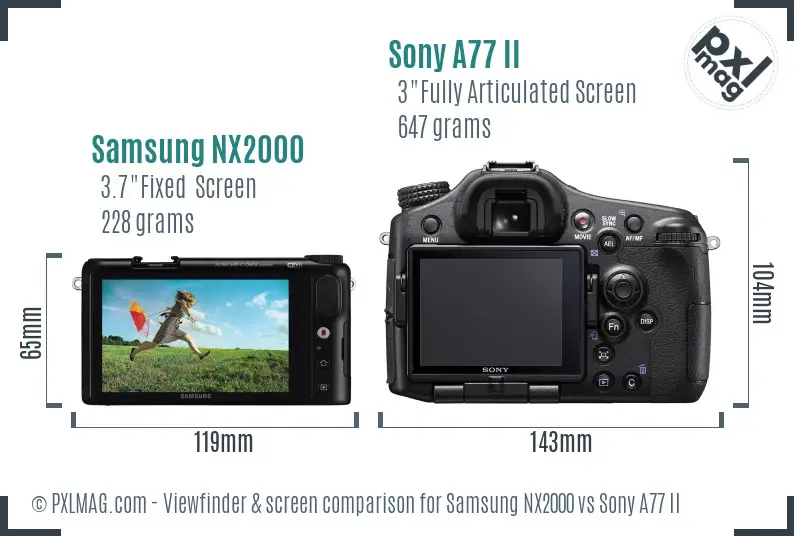 Samsung NX2000 vs Sony A77 II Screen and Viewfinder comparison