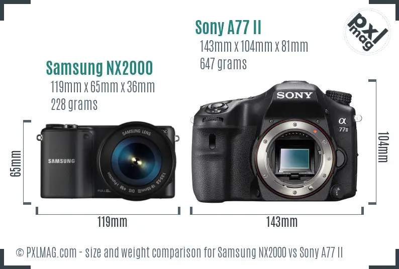 Samsung NX2000 vs Sony A77 II size comparison