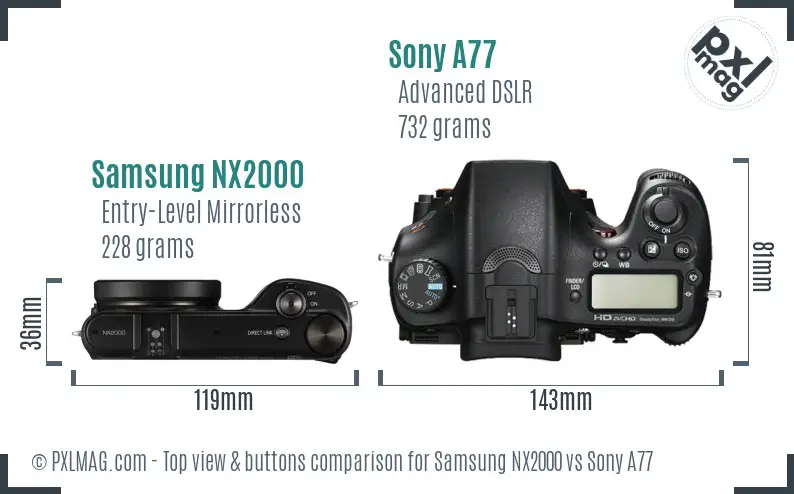 Samsung NX2000 vs Sony A77 top view buttons comparison