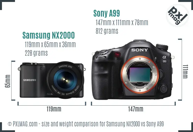Samsung NX2000 vs Sony A99 size comparison