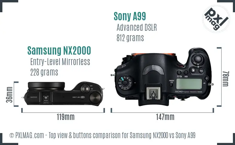 Samsung NX2000 vs Sony A99 top view buttons comparison