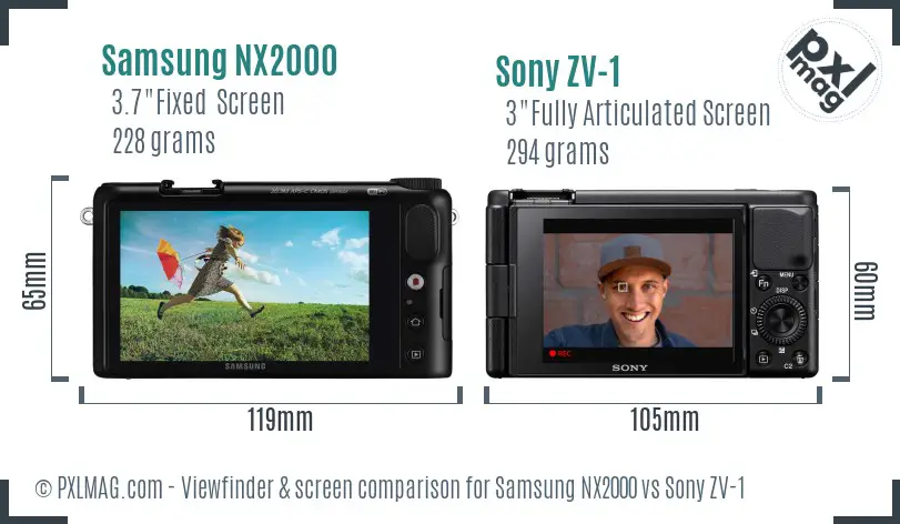 Samsung NX2000 vs Sony ZV-1 Screen and Viewfinder comparison