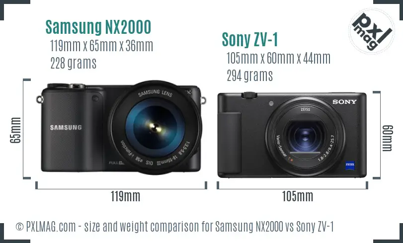Samsung NX2000 vs Sony ZV-1 size comparison