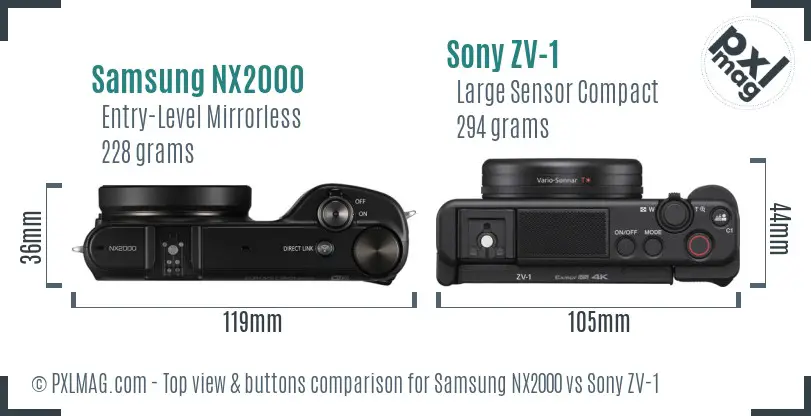 Samsung NX2000 vs Sony ZV-1 top view buttons comparison