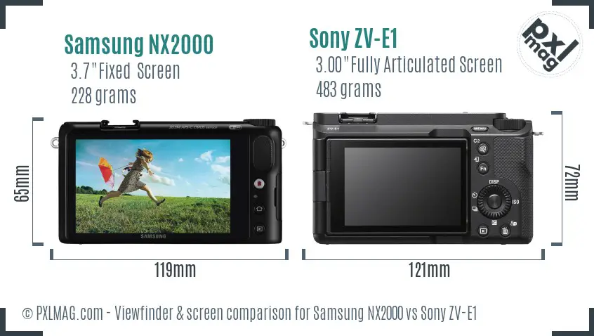 Samsung NX2000 vs Sony ZV-E1 Screen and Viewfinder comparison