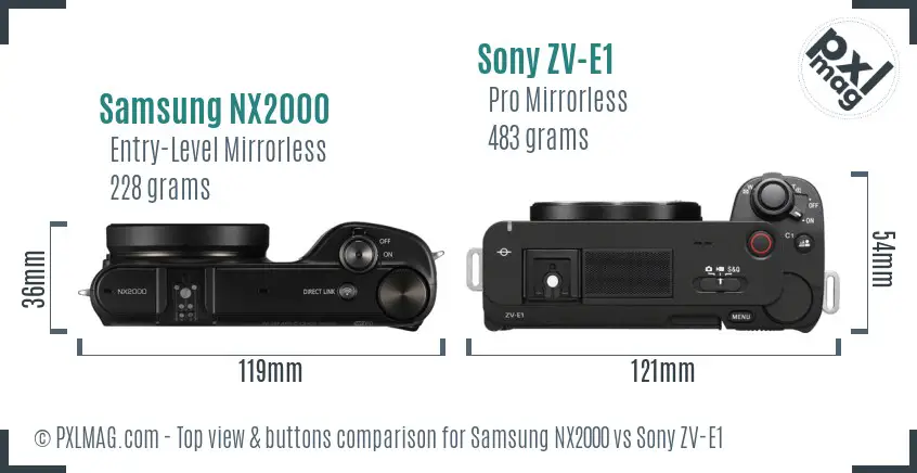 Samsung NX2000 vs Sony ZV-E1 top view buttons comparison