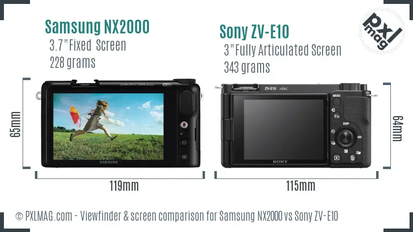 Samsung NX2000 vs Sony ZV-E10 Screen and Viewfinder comparison