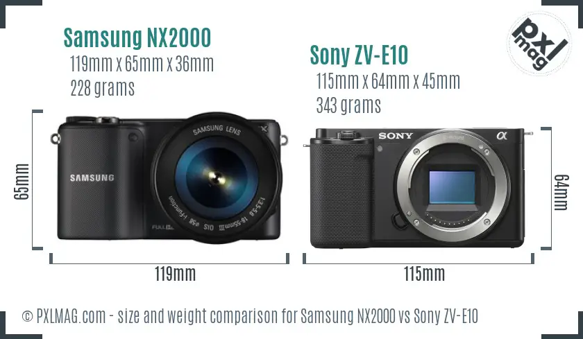 Samsung NX2000 vs Sony ZV-E10 size comparison