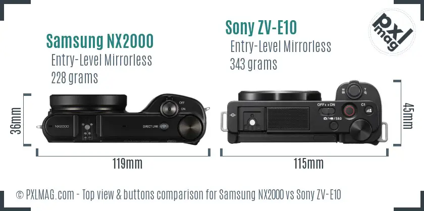Samsung NX2000 vs Sony ZV-E10 top view buttons comparison