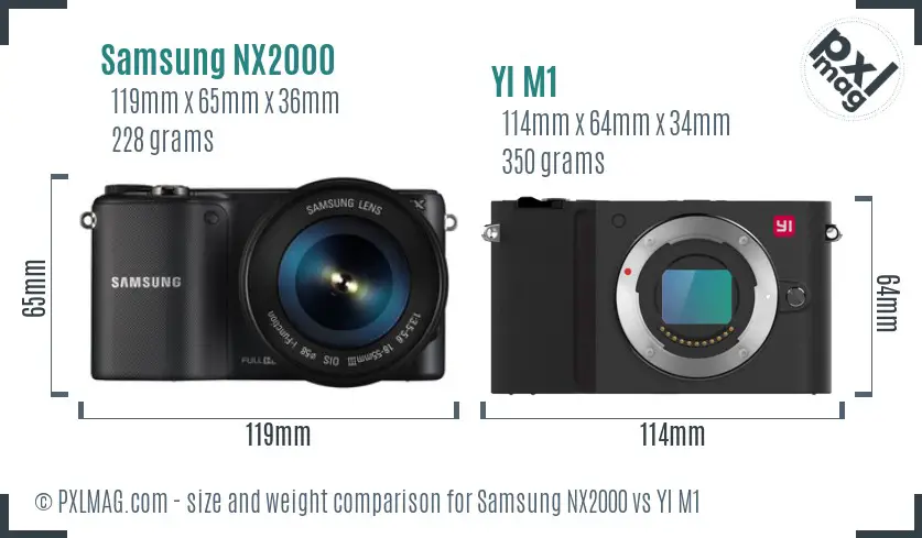 Samsung NX2000 vs YI M1 size comparison