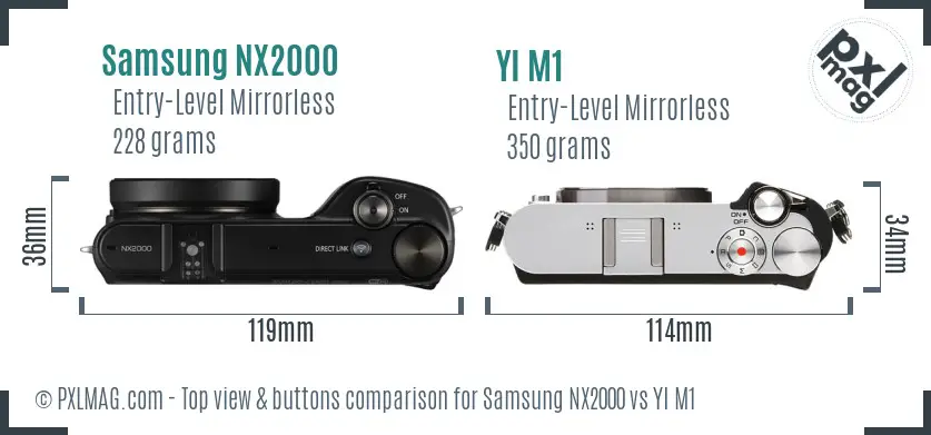 Samsung NX2000 vs YI M1 top view buttons comparison