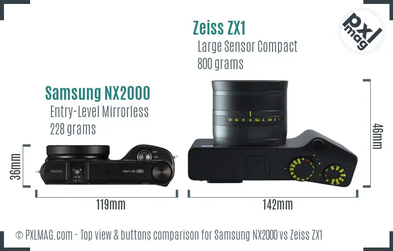 Samsung NX2000 vs Zeiss ZX1 top view buttons comparison