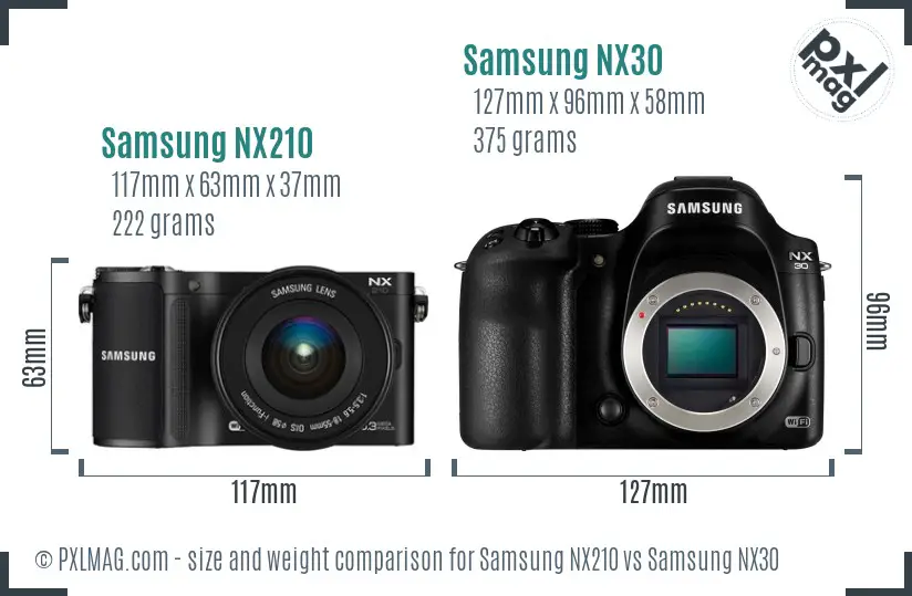 Samsung NX210 vs Samsung NX30 size comparison