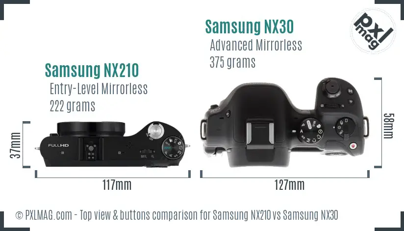 Samsung NX210 vs Samsung NX30 top view buttons comparison