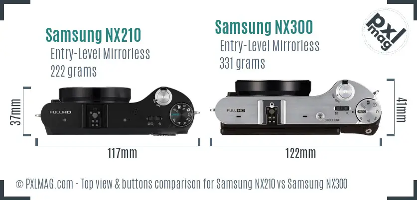 Samsung NX210 vs Samsung NX300 top view buttons comparison
