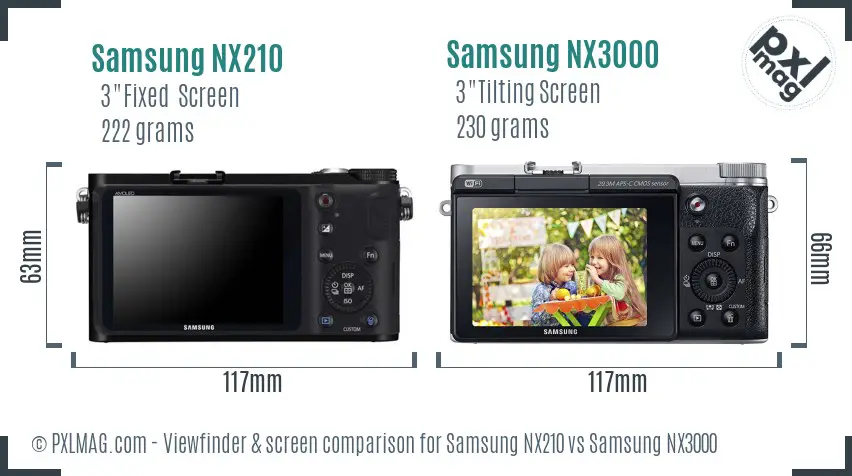 Samsung NX210 vs Samsung NX3000 Screen and Viewfinder comparison
