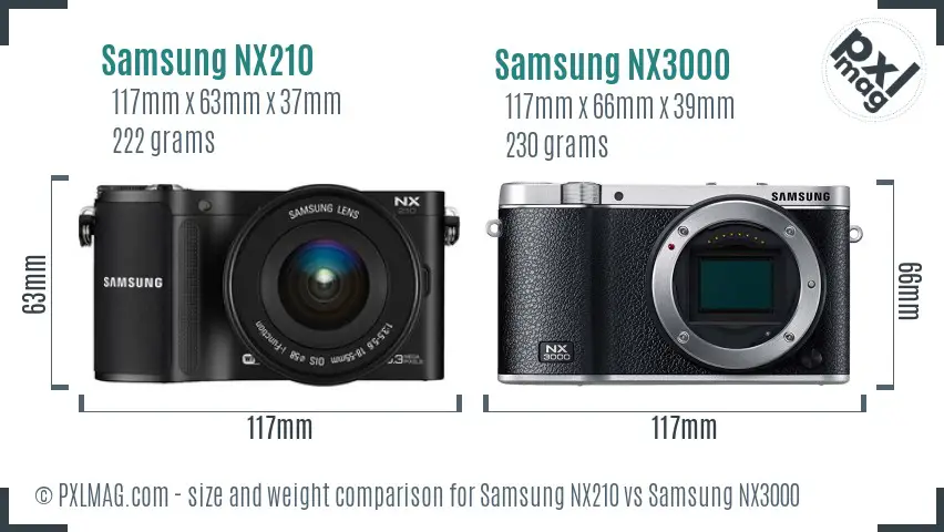 Samsung NX210 vs Samsung NX3000 size comparison