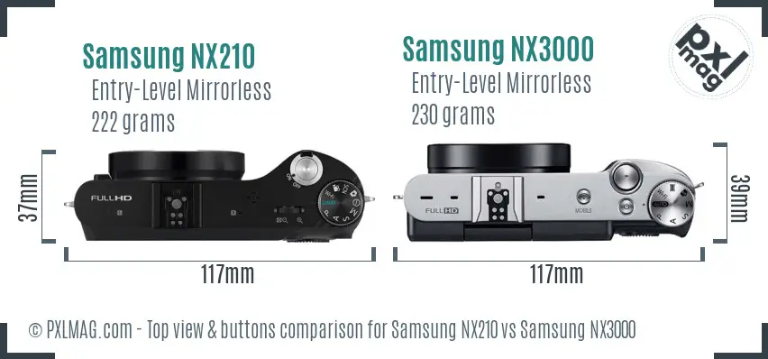 Samsung NX210 vs Samsung NX3000 top view buttons comparison