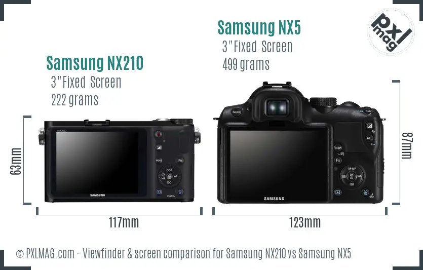 Samsung NX210 vs Samsung NX5 Screen and Viewfinder comparison