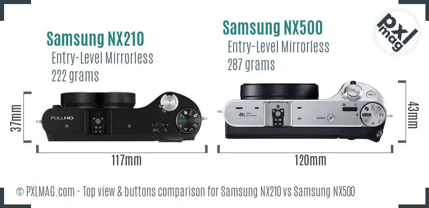 Samsung NX210 vs Samsung NX500 top view buttons comparison