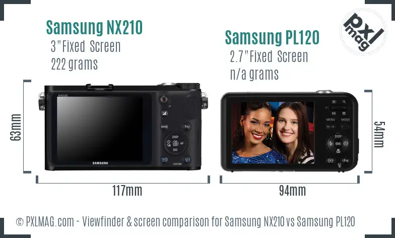 Samsung NX210 vs Samsung PL120 Screen and Viewfinder comparison