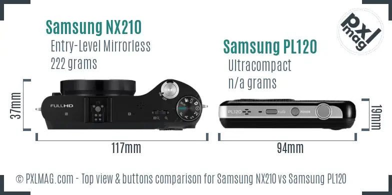 Samsung NX210 vs Samsung PL120 top view buttons comparison