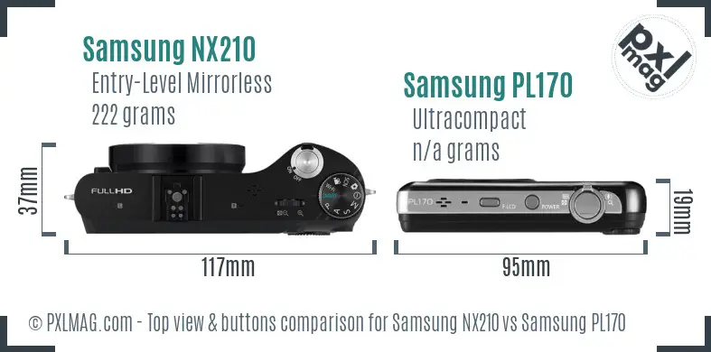 Samsung NX210 vs Samsung PL170 top view buttons comparison Samsung NX210 vs Samsung PL170 top view buttons comparison