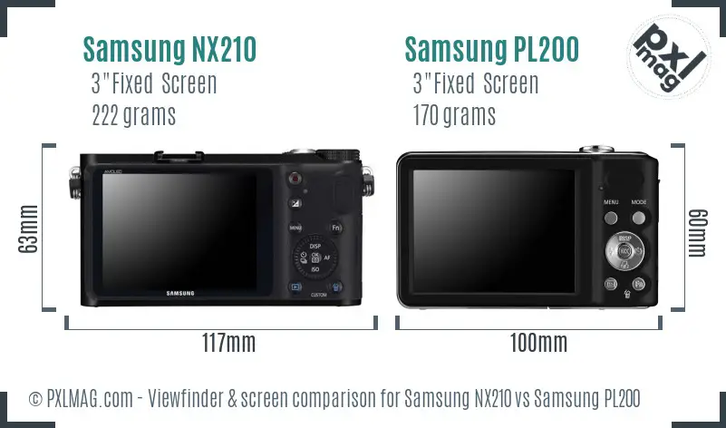 Samsung NX210 vs Samsung PL200 Screen and Viewfinder comparison