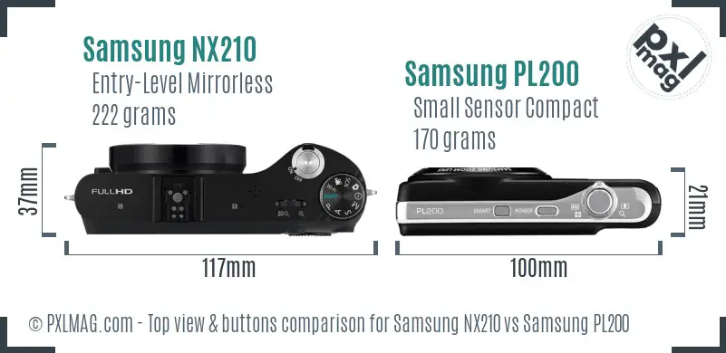 Samsung NX210 vs Samsung PL200 top view buttons comparison