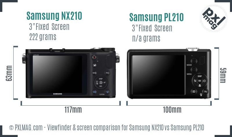 Samsung NX210 vs Samsung PL210 Screen and Viewfinder comparison