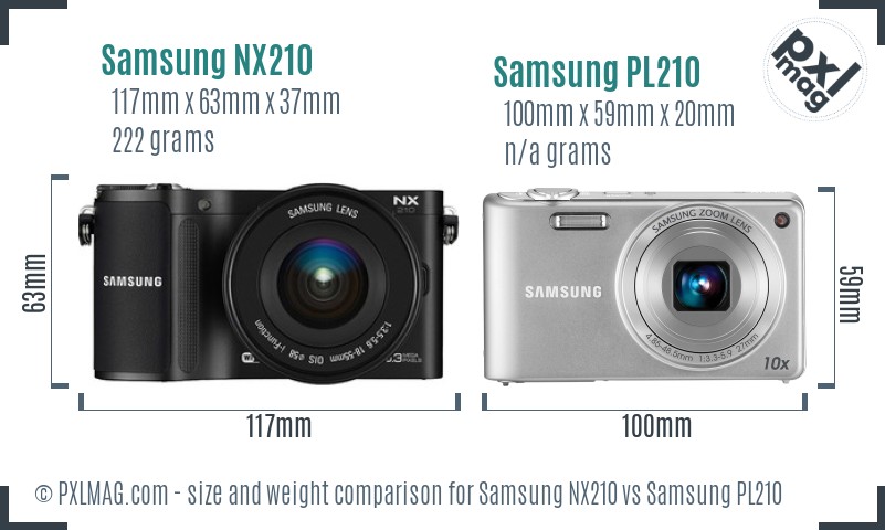 Samsung NX210 vs Samsung PL210 size comparison