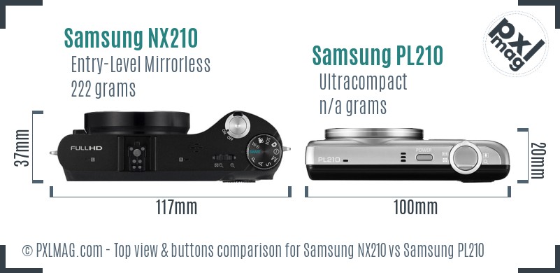 Samsung NX210 vs Samsung PL210 top view buttons comparison