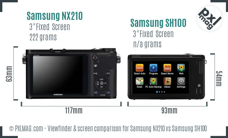 Samsung NX210 vs Samsung SH100 Screen and Viewfinder comparison