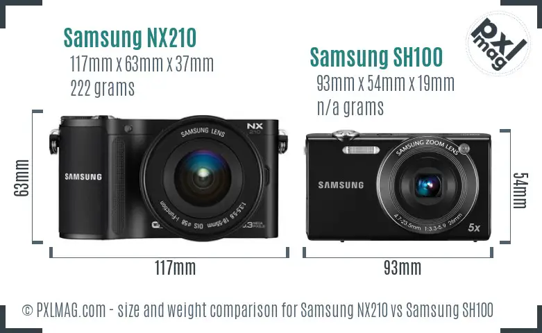 Samsung NX210 vs Samsung SH100 size comparison