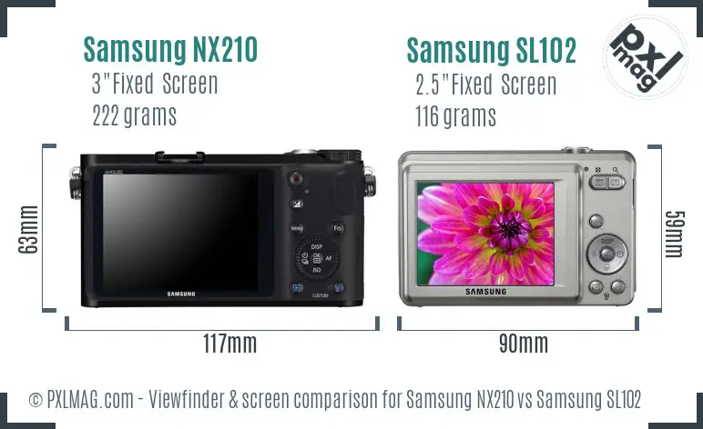 Samsung NX210 vs Samsung SL102 Screen and Viewfinder comparison