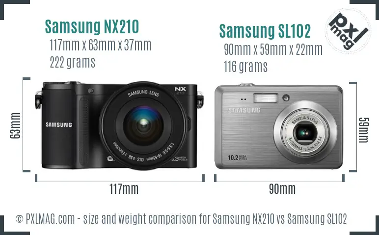 Samsung NX210 vs Samsung SL102 size comparison