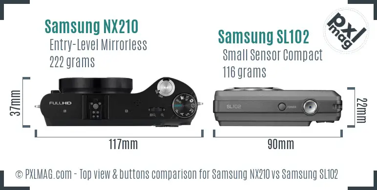 Samsung NX210 vs Samsung SL102 top view buttons comparison