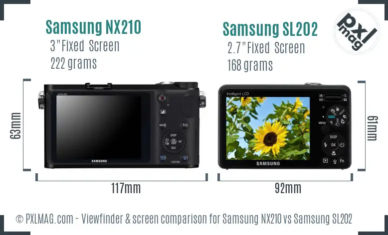 Samsung NX210 vs Samsung SL202 Screen and Viewfinder comparison