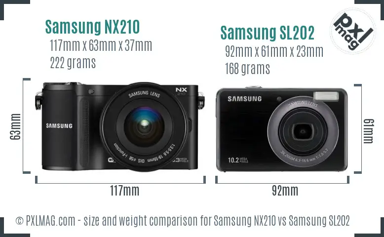 Samsung NX210 vs Samsung SL202 size comparison