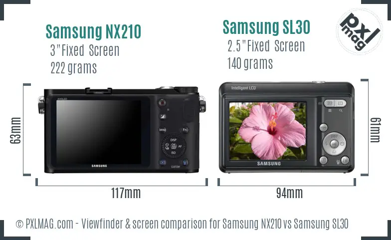 Samsung NX210 vs Samsung SL30 Screen and Viewfinder comparison