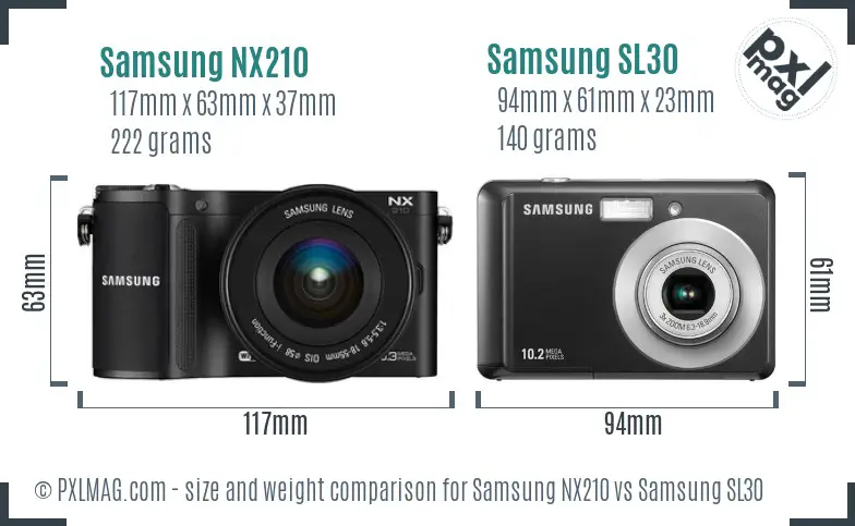 Samsung NX210 vs Samsung SL30 size comparison