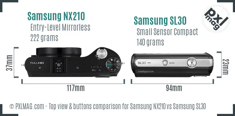 Samsung NX210 vs Samsung SL30 top view buttons comparison