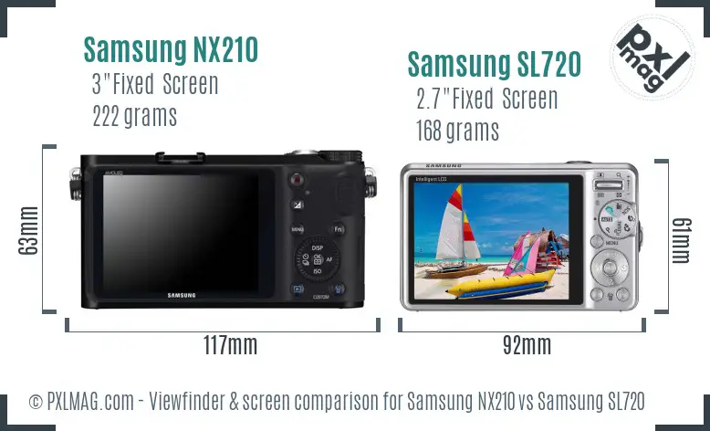 Samsung NX210 vs Samsung SL720 Screen and Viewfinder comparison