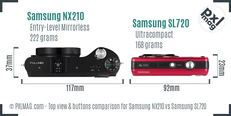 Samsung NX210 vs Samsung SL720 top view buttons comparison